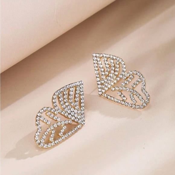 Rhinestone Butterfly Wing Statement Stud Earrings - Picture 5 of 15